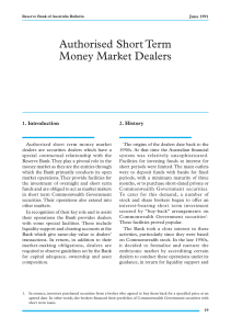 Authorised Short Term Money Market Dealers 1. Introduction 2. History