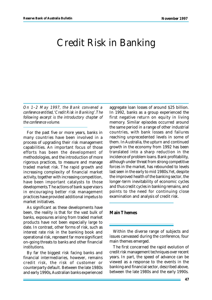 Credit Risk In Banking
