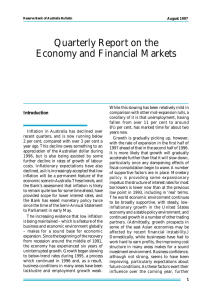 Quarterly Report on the Economy and Financial Markets Introduction