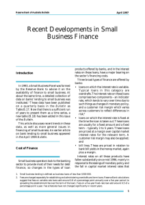 Recent Developments in Small Business Finance Introduction