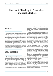 Electronic Trading  in Australian Financial Markets Introduction