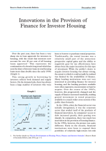 Innovations in the Provision of Finance for Investor Housing