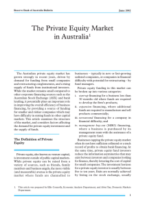 The Private Equity Market in Australia 1