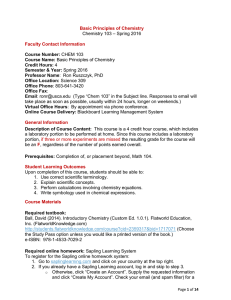 Basic Principles of Chemistry Faculty Contact Information  Chemistry 103 – Spring 2016