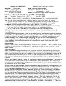 CHEMISTRY IN SOCIETY CHEM 105 Spring 2016