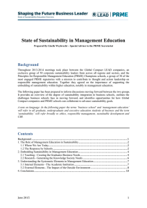 State of Sustainability in Management Education  Background