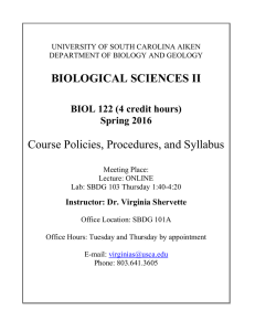 BIOLOGICAL SCIENCES II Course Policies, Procedures, and Syllabus