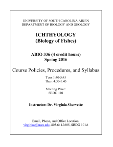 ICHTHYOLOGY (Biology of Fishes) Course Policies, Procedures, and Syllabus