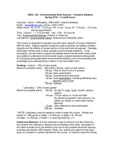 GEOL 103:  Environmental Earth Science - Tentative Syllabus