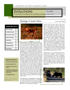 EVOLUTIONS Ecology in South Africa  FALL 2003