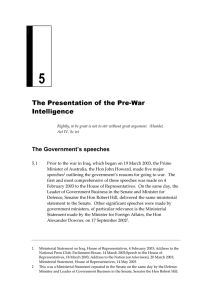 5 The Presentation of the Pre-War Intelligence The Government’s speeches