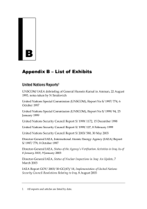 B  Appendix B – List of Exhibits United Nations Reports