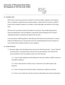 University of Wisconsin-Stout Policy Development of All University Policy