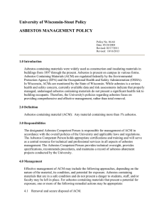 University of Wisconsin-Stout Policy ASBESTOS MANAGEMENT POLICY