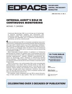 EDPACS INTERNAL AUDIT’S ROLE IN CONTINUOUS MONITORING MICHAEL P. CANGEMI