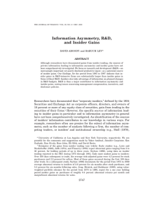 Information Asymmetry, R&amp;D, and Insider Gains DAVID ABOODY and BARUCH LEV* ABSTRACT