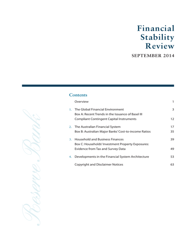 Financial Stability Review Contents