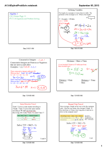 A13­6EqAndProbSolv.notebook September 05, 2013 Algebra 1 Defining Variables