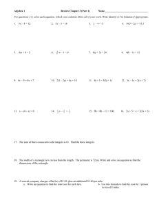 Algebra 1  Review Chapter 3 (Part 1) Name _________________________________