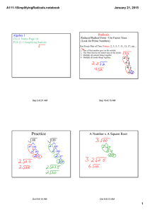A111­1SimplifyingRadicals.notebook January 21, 2015 Radicals Algebra 1