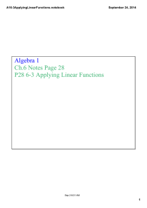 Algebra 1 Ch.6 Notes Page 28 P28 6­3 Applying Linear Functions A16­3ApplyingLinearFunctions.notebook