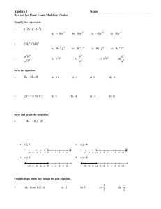 Algebra 1  Name _________________________________ Review for Final Exam Multiple Choice