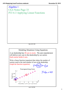 Algebra 1 Ch.6 Notes Page 33 P33 6­3 Applying Linear Functions Modeling Situations Using Equations