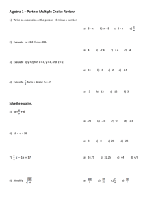 Algebra 1 – Partner Multiple Choice Review