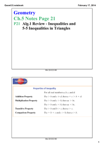 Geometry Ch.5 Notes Page 21 P21   Alg.1 Review ­ Inequalities and
