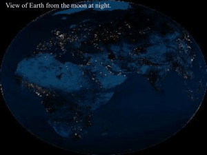 View of Earth from the moon at night.