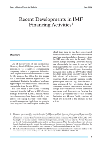 Recent Developments in IMF Financing Activities 1 Overview