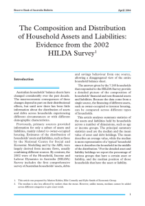 The Composition and Distribution of Household Assets and Liabilities: HILDA Survey