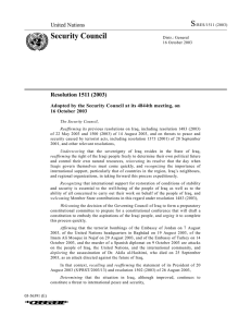 S Security Council United Nations Resolution 1511 (2003)