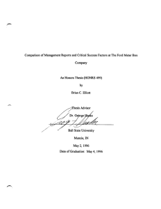 Comparison of Management Reports and Critical Success Factors at The... Company Honors Thesis (HONRS 499) An