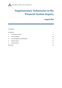 Supplementary Submission to the Financial System Inquiry  August 2014