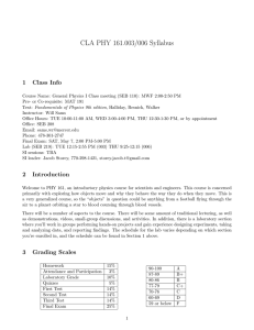 CLA PHY 161.003/006 Syllabus 1 Class Info