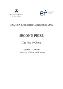 SECOND PRIZE The Rise of China RBA/ESA Economics Competition 2012 Andrew O’Connor