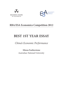 BEST 1ST YEAR ESSAY China’s Economic Performance RBA/ESA Economics Competition 2012 Minna Featherstone