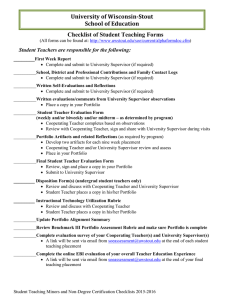 University of Wisconsin-Stout School of Education  Checklist of Student Teaching Forms