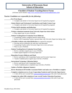 University of Wisconsin-Stout School of Education  Checklist of Student Teaching/Intern Forms