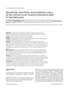 Sensitivity, specificity and predictive value in low back pain