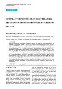Research article  COMPARATIVE KINEMATIC MEASURES OF TREADMILL