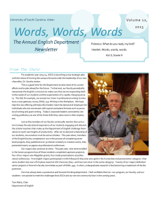 Words, Words, Words The Annual English Department Newsletter From The Chair