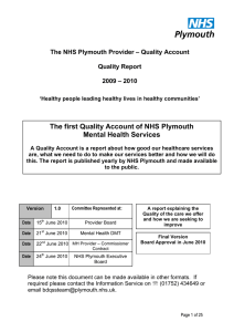The first Quality Account of NHS Plymouth Mental Health Services