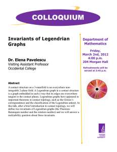 COLLOQUIUM Invariants of Legendrian Graphs Dr. Elena Pavelescu