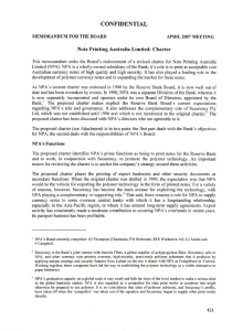 CONFIDENTIAL MEMORANDUM FOR THE BOARD APRIL 2007 MEETING Note Printing Australia Limited: Charter
