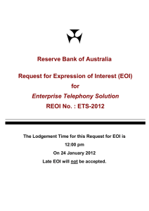 Reserve Bank of Australia Request for Expression of Interest (EOI) for