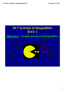 10.7 Systems of Inequalities DAY 1 Objective:  Graph systems of inequalities. 10.7 Day 1 Systems of Inequalities 2011