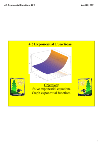 4.3 Exponential Functions Objectives: Solve exponential equations. Graph exponential functions.