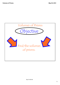 Objective Volumes of Prisms Find the volumes of prisms.